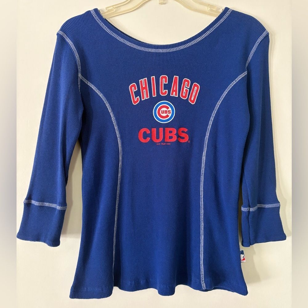 Vintage Chicago Cubs Waffle Shirt Women XS G-III Carl Banks Y2K MLB Thermal 2005